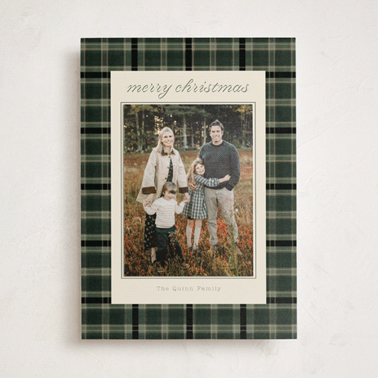 "Traditional Plaid" - Holiday Photo Mount Cards in Forest by Baumbirdy - Front