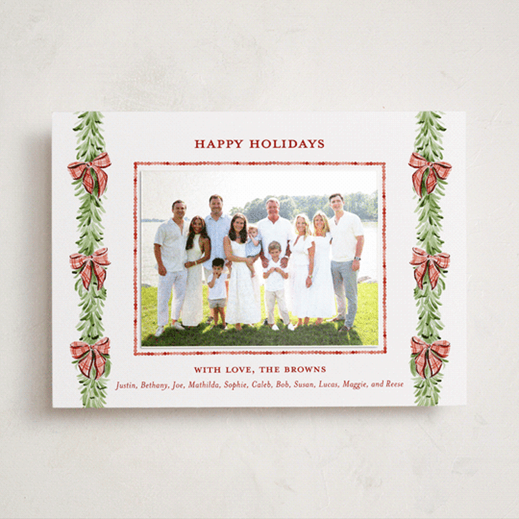 "Plaid bows" - Holiday Photo Mount Cards in Vintage by Sarah Knight - Front
