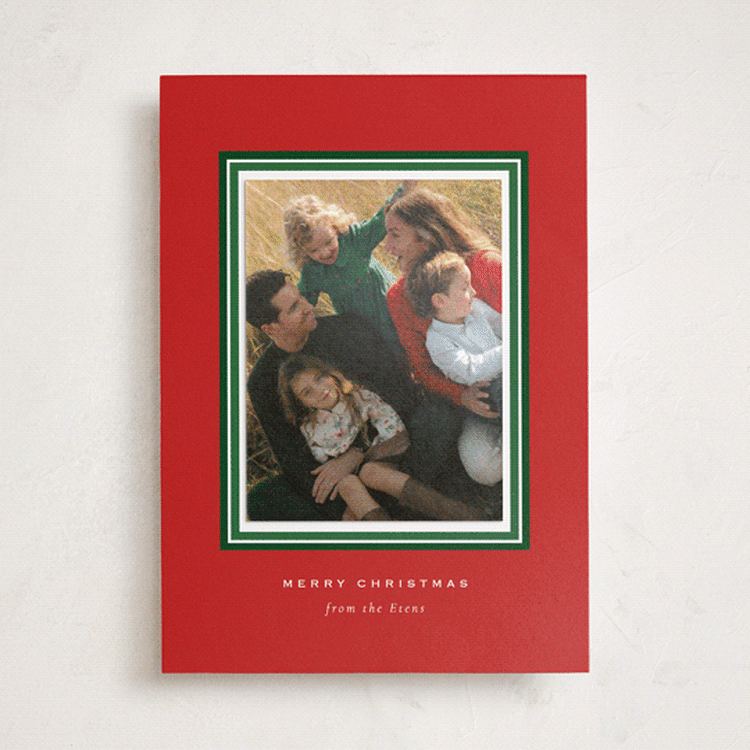 "Christmas classic border" - Holiday Photo Mount Cards in Holly Berry by Sara Hicks Malone - Front