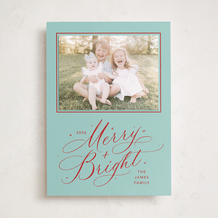 "Bright Laughter" - Holiday Photo Mount Cards in Turqouise by Erin Hodges - Front