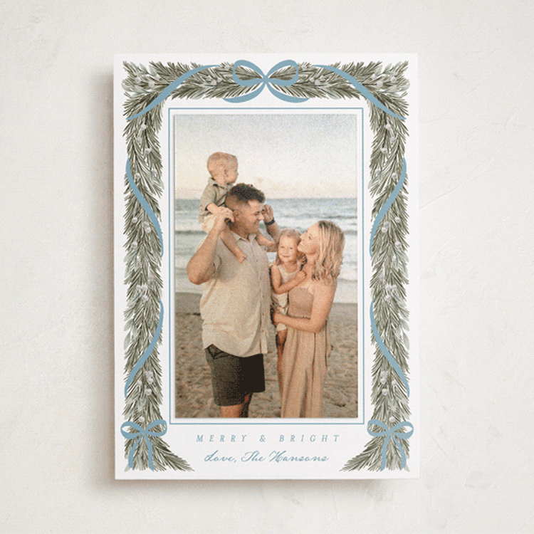 "Garland Frame" - Holiday Photo Mount Cards in Frost by Leah Bisch - Front