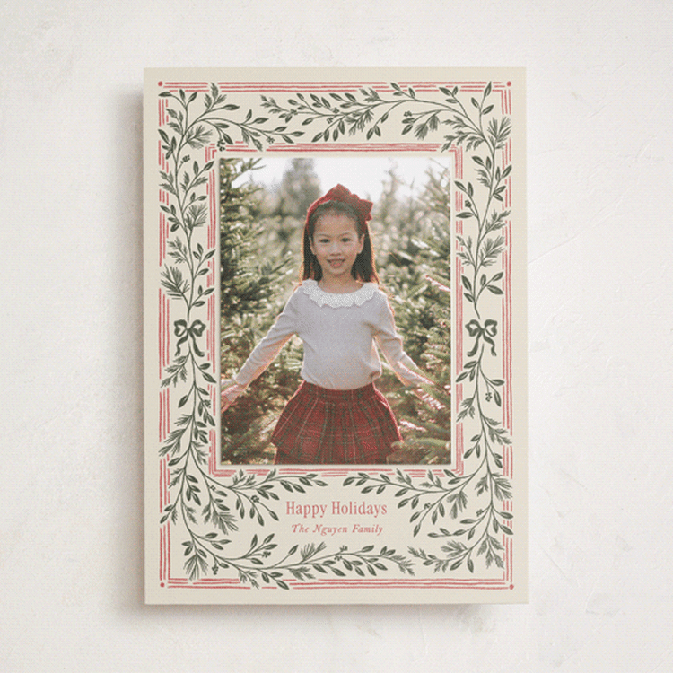 "Merry Greenery" - Holiday Photo Mount Cards in Eggnog by Leah Bisch - Front