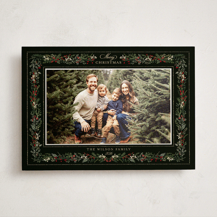 "Botanical Ribbon" - Holiday Photo Mount Cards in Garland by Susan Moyal - Front