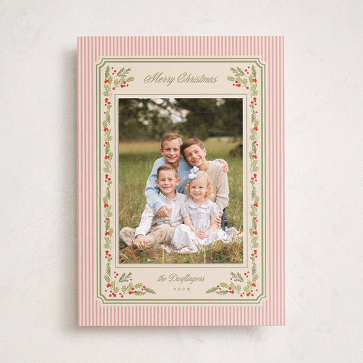 "Classic holly" - Holiday Photo Mount Cards in Winter Rose by Creo Study - Front