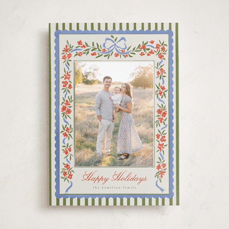 "Ribbon N Florals" - Holiday Photo Mount Cards in Garland by Vera Lim - Front