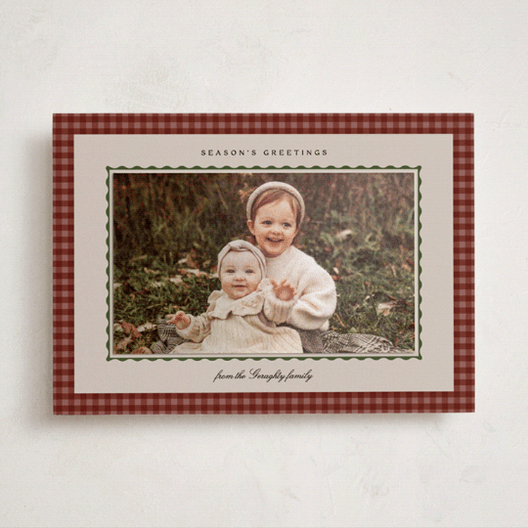 "Gingham Cloth" - Holiday Photo Mount Cards in Mulled Wine by Everett Paper Goods - Front