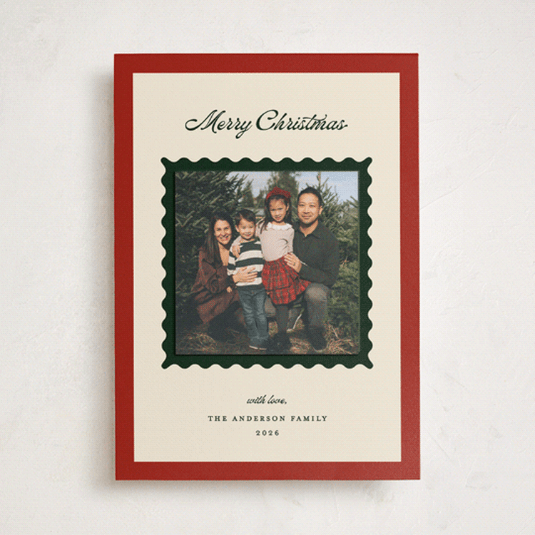 "Festive Wishes" - Holiday Photo Mount Cards in Cranberry by Ashley Iwafuchi - Front