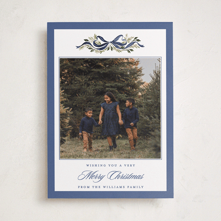 "Classic Bow" - Holiday Photo Mount Cards in Lake by Sarah Knight - Front