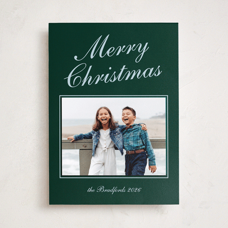 "Top Script" - Holiday Photo Mount Cards in Forest by Nicole Walsh - Front