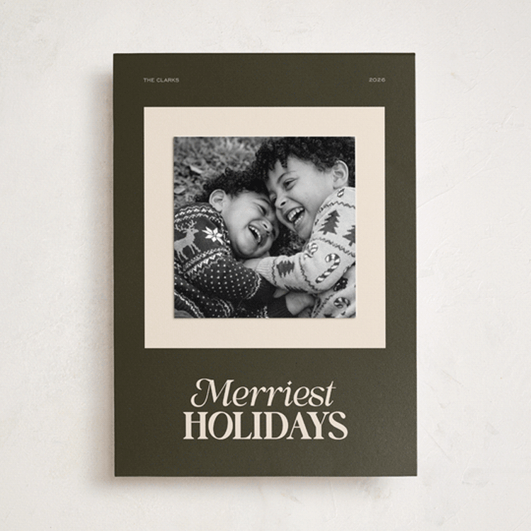 "Merriest Modern" - Holiday Photo Mount Cards in Pine Needle by Jenna Holcomb - Front