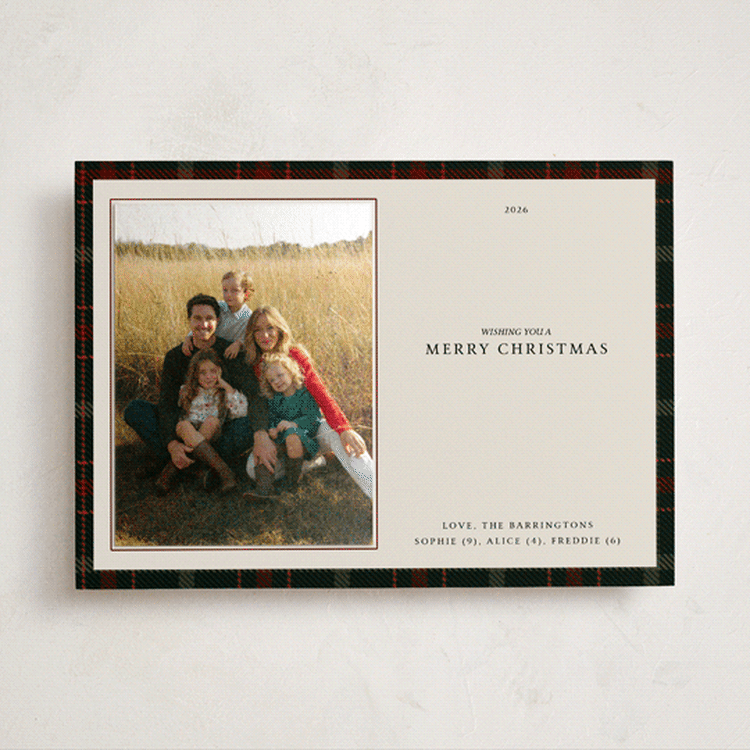 "Cream & Tartan" - Holiday Photo Mount Cards in Cream by Lottie Aldarwish - Front