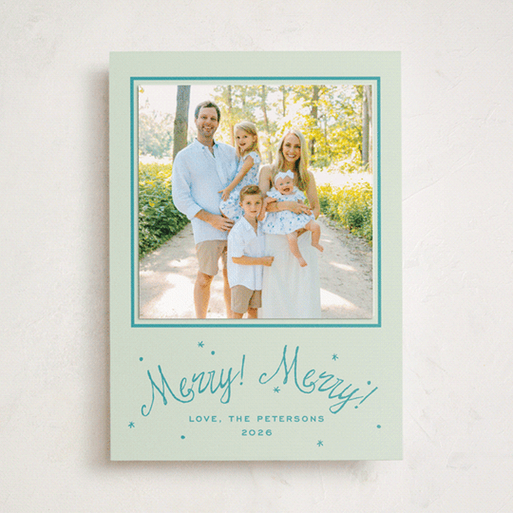 "Bon Bon" - Holiday Photo Mount Cards in Turquoise by Megan Davis - Front