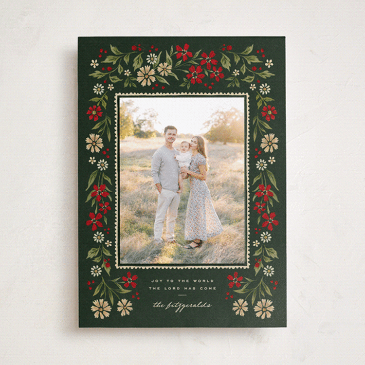 "Vintage Folk" - Holiday Photo Mount Cards in Garland by Wildfield Paper Co - Front