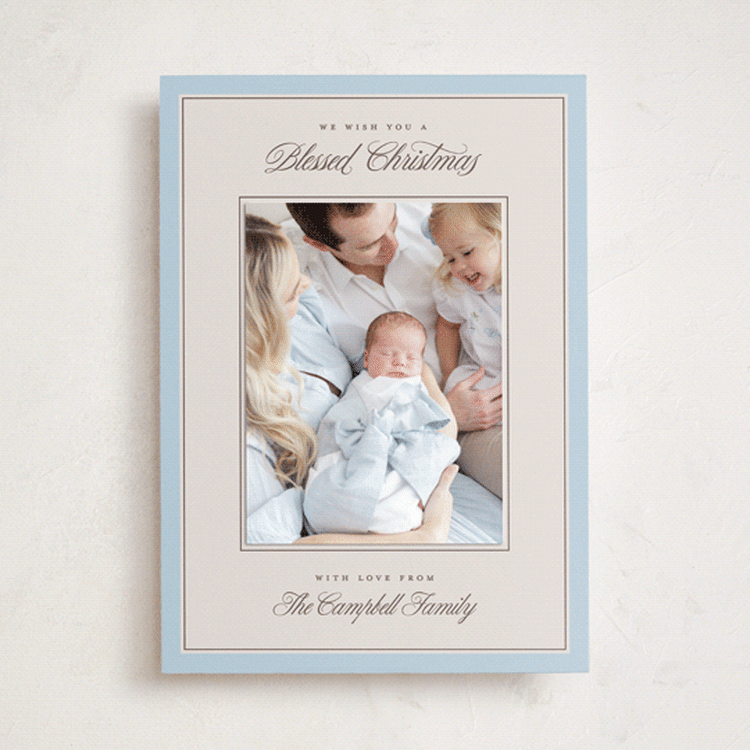 "Blessed Christmas" - Holiday Photo Mount Cards in Frost by Stacy Maalouf - Front