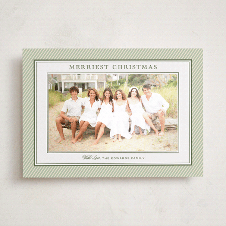 "Sorbet Stripes" - Holiday Photo Mount Cards in Pistachio by Carolyn MacLaren - Front