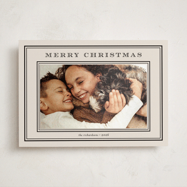 "Engraved type" - Holiday Photo Mount Cards in Vanilla Bean by Stacey Meacham - Front