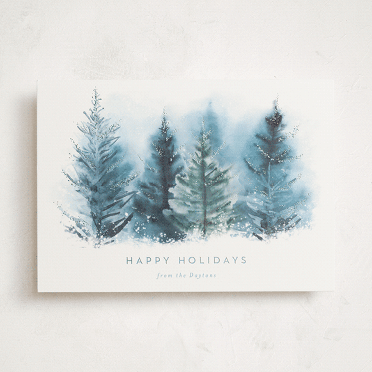 "Secret Winter Forest" - Holiday Cards in Blue Jay by Petra Kern - Front
