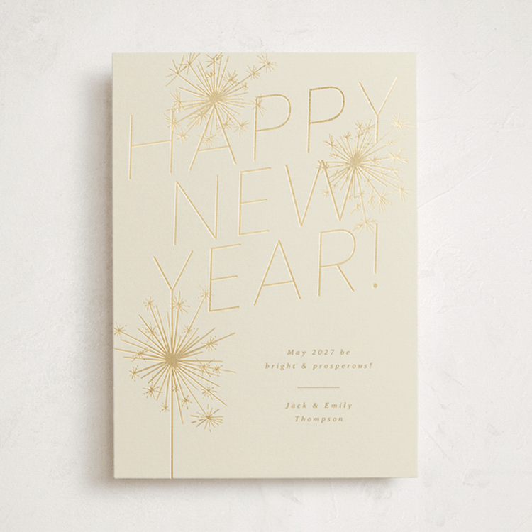 "Sparkling New Year" - Holiday Cards in Chardonnay by Paula Pecevich - Front