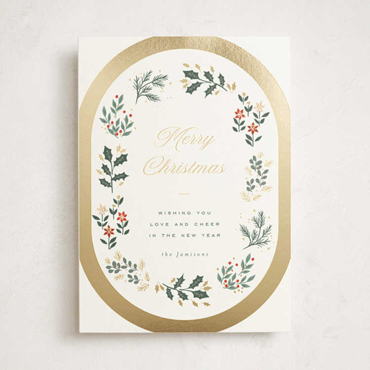 "folksy wreath" - Holiday Cards in Snow by Rebecca Durflinger - Front