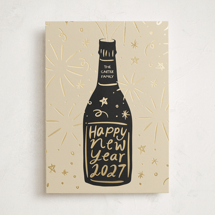 "Champagne Sparkle" - Holiday Cards in Midnight by Inkblot Design - Front