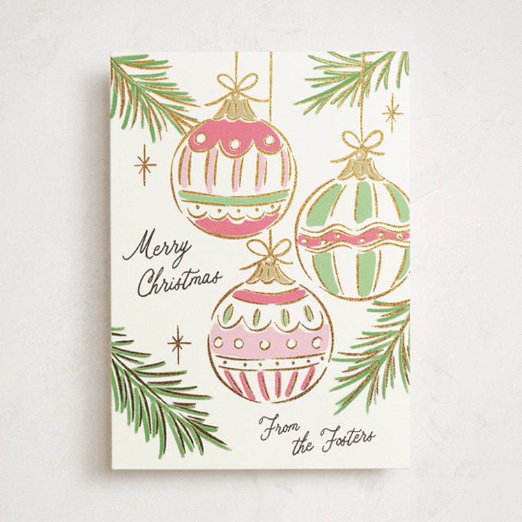 "Bright Ornaments" - Holiday Cards in Gumdrop by Erin German - Front