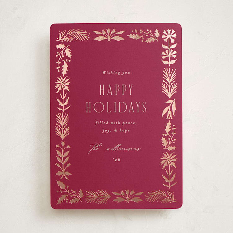 "Tulip Edge" - Holiday Cards in Winterberry by Amy Kross - Front