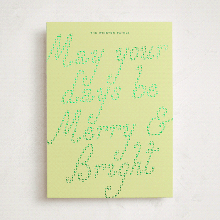 "Dotted Script" - Holiday Cards in Spearmint by Ekko Studio - Front