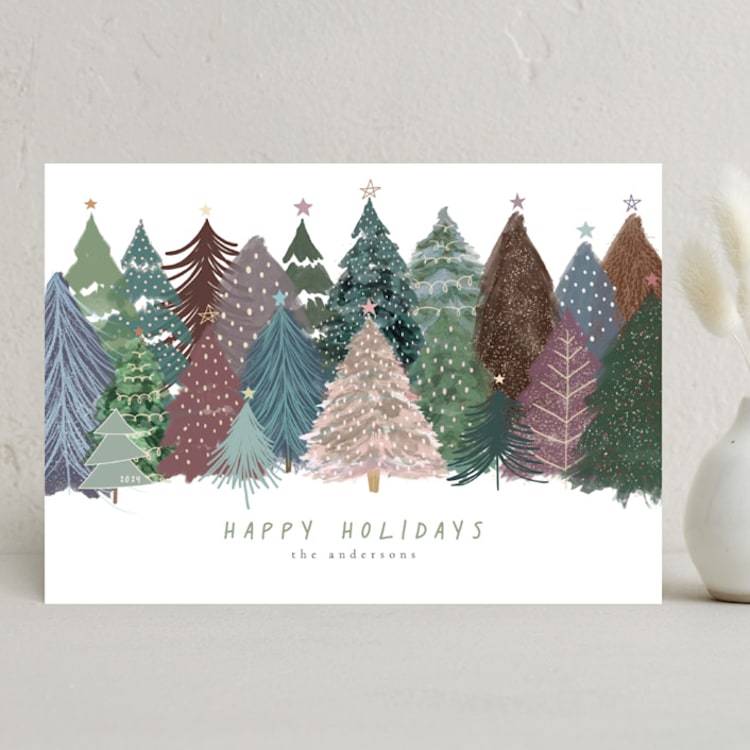 "Holiday Trees" - Holiday Cards in Wintermint by Anne Ciotola - Front