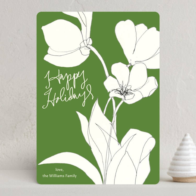 "Floral Wave" - Holiday Cards in Moss by Lise Gulassa - Front