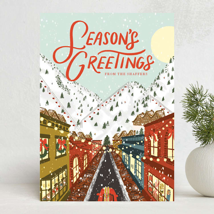 "Après-Ski" - Holiday Cards in Fresh Powder by Lauren Jinhee - Front