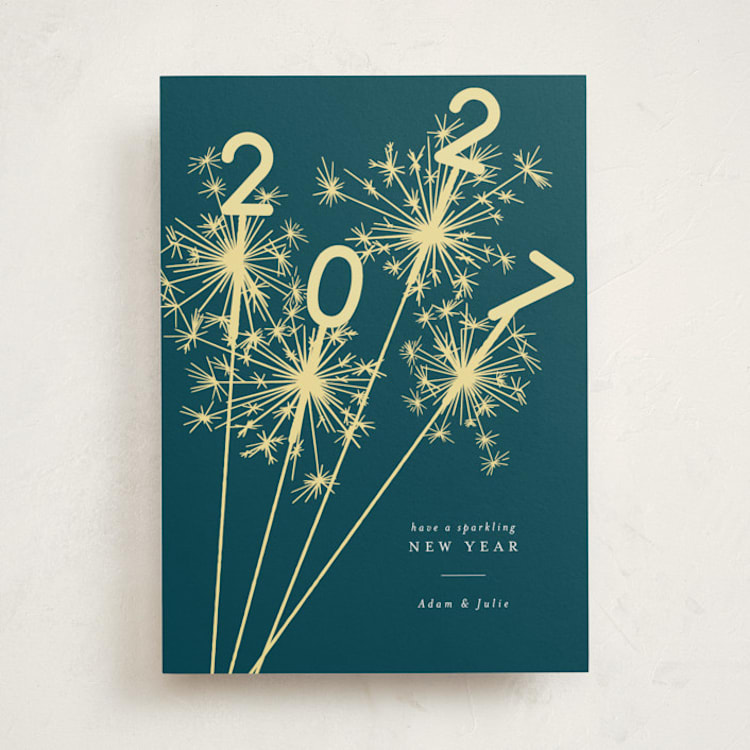 "Sparklers" - Holiday Cards in Peacock by Paula Pecevich - Front