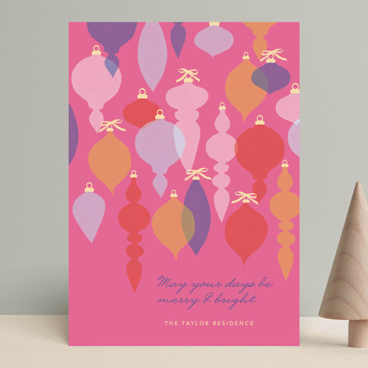 "Adornment" - Holiday Cards in Fuschia by Marabou Design - Front