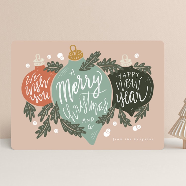 "Ornament Trio" - Holiday Cards in Juniper by Stephanie Biller - Front