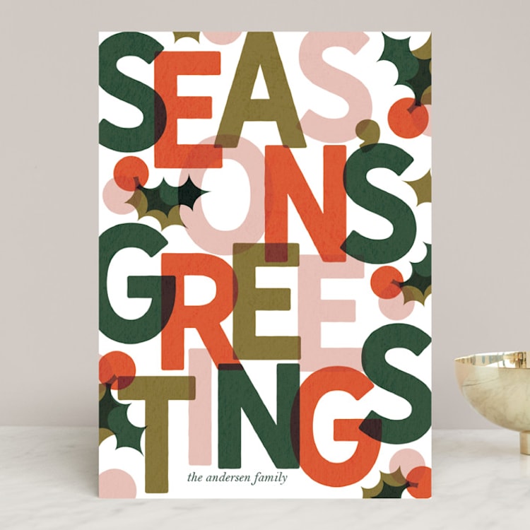 "Color Block Season's Greetings" - Holiday Cards in Persimmon by Lissabeth Anglin - Front