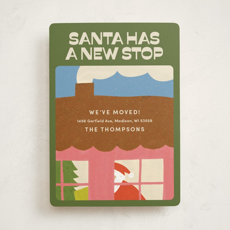 "Santa Stop" - Holiday Cards in Olive by Inkblot Design - Front
