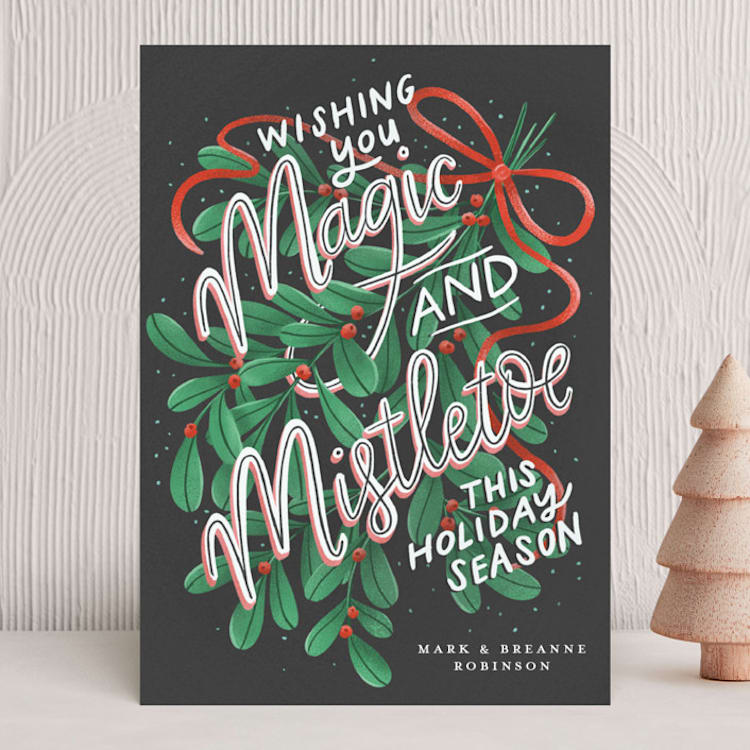 "Magic and Mistletoe" - Holiday Cards in Coal by Lissabeth Anglin - Front