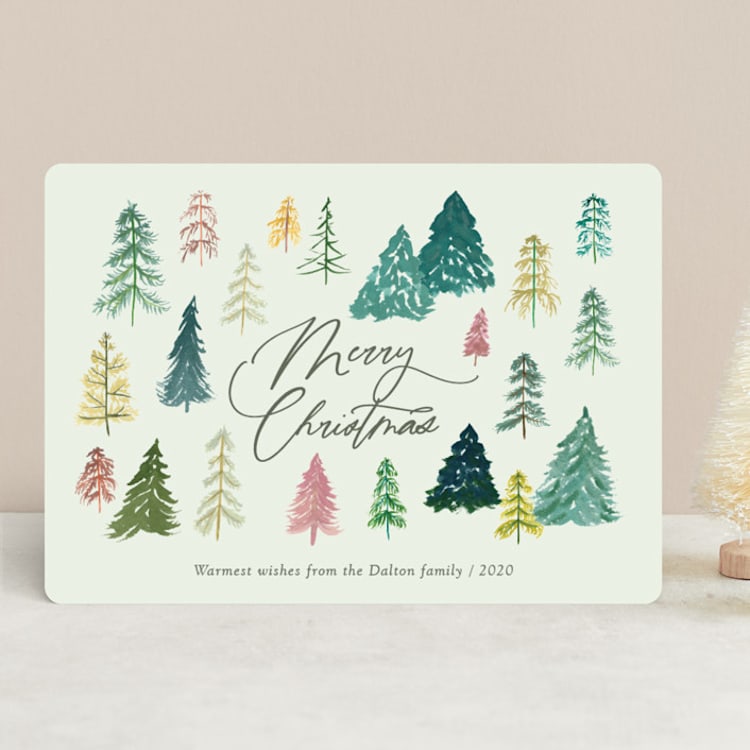 "Fir Tree Forest" - Holiday Cards in Minty by Erika Firm - Front