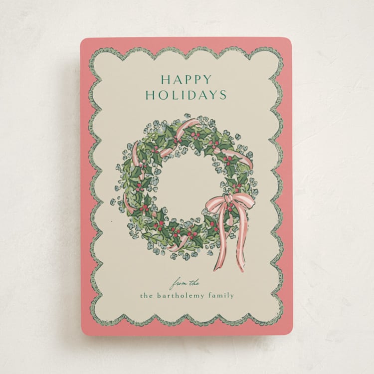 "Holiday etching" - Holiday Cards in Coral by Chris Griffith - Front
