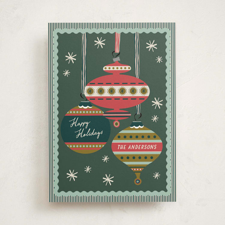 "Mid-century Ornaments" - Holiday Cards in Pine by Heather Schertzer - Front