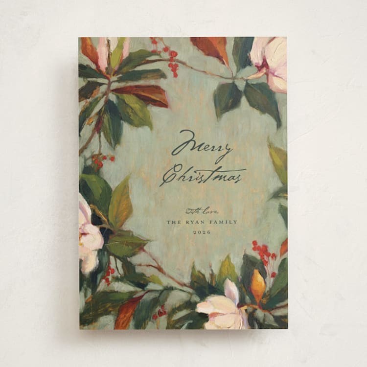 "Magnolias" - Holiday Cards in Wintermint by Wendy Keller - Front