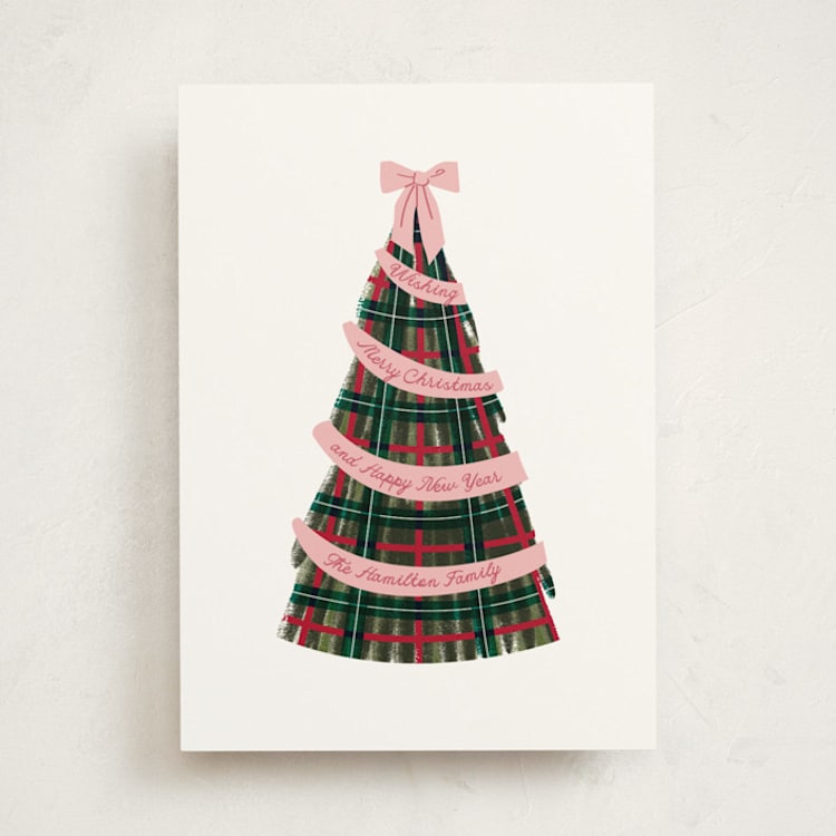 "Plaid Bow Tree" - Holiday Cards in Gumdrop by Baumbirdy - Front