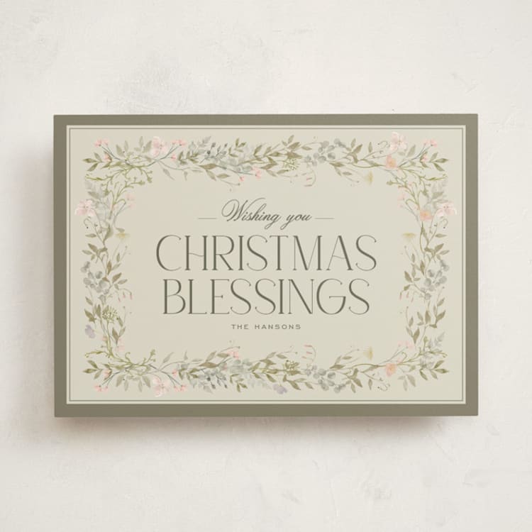 "floral frame christmas" - Holiday Cards in Sage by Lori Wemple - Front