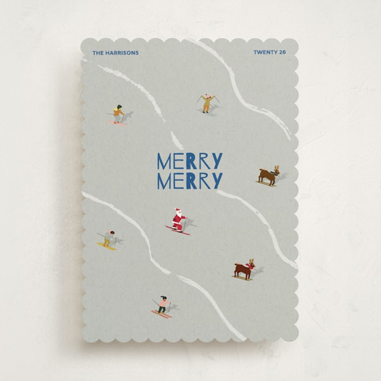"Santa Slopes" - Holiday Cards in Mist by Jennifer Lew - Front