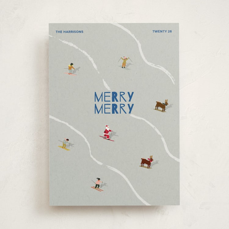 "Santa Slopes" - Holiday Cards in Mist by Jennifer Lew - Front
