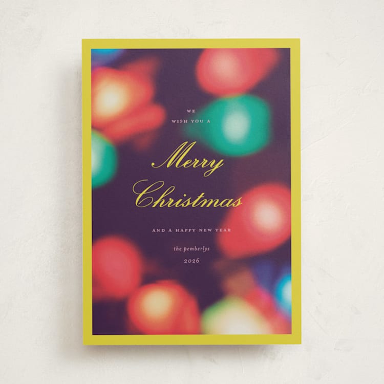 "Retro Bokeh Lights" - Holiday Cards in Lemon by Morgan Kendall - Front