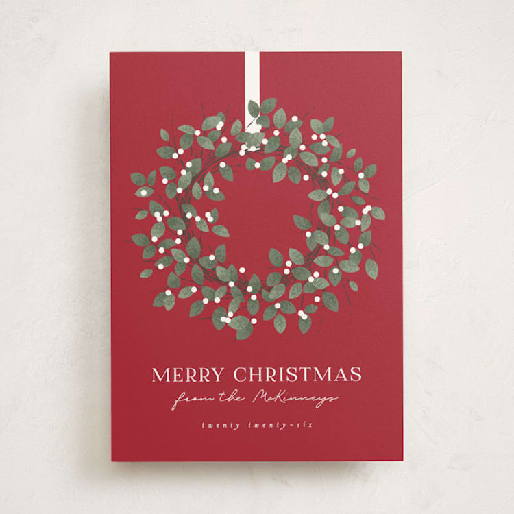 "Classic Wreath" - Holiday Cards in Cardinal by Kacey Kendrick Wagner - Front