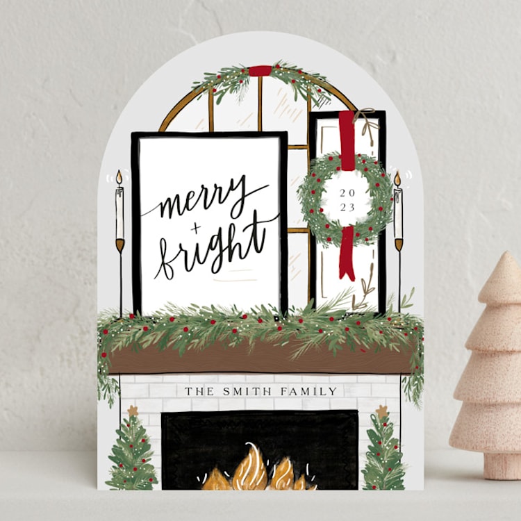 "Farmhouse Fireplace" - Holiday Cards in Crimson by Corie Page - Front