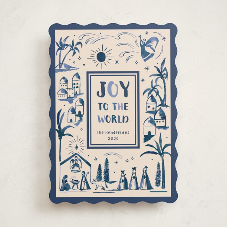 "Painted Nativity" - Holiday Cards in Blue Jay by Teju Reval - Front