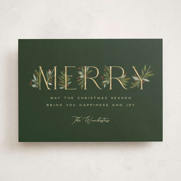 "Botanical Merry" - Holiday Cards in Pine by Paula Pecevich - Front