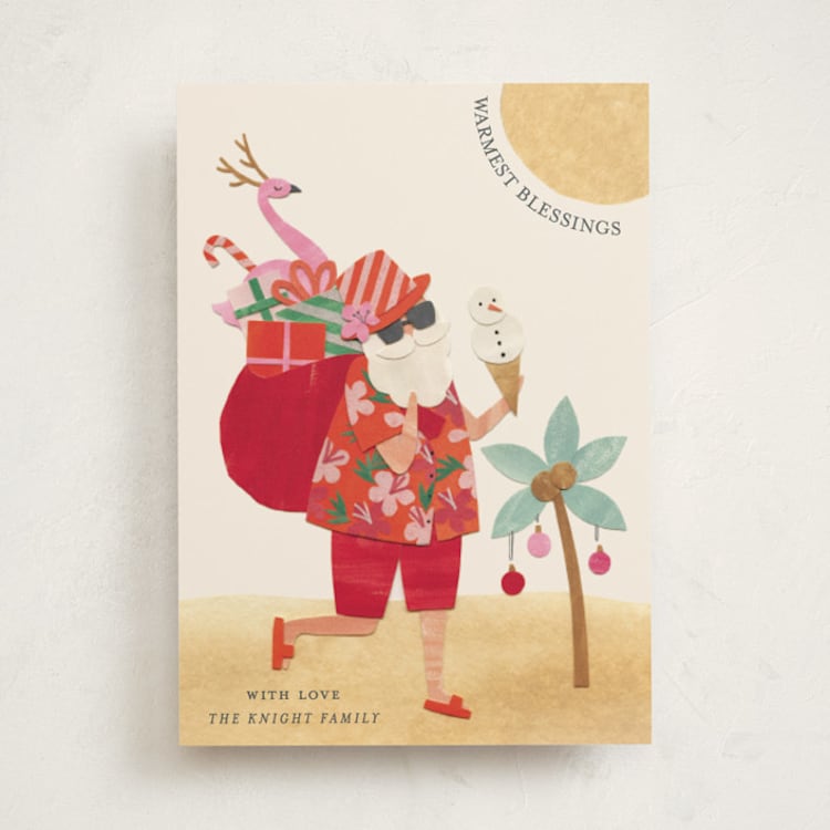 "Beach Santa" - Holiday Cards in Hibiscus by Sarah Knight - Front